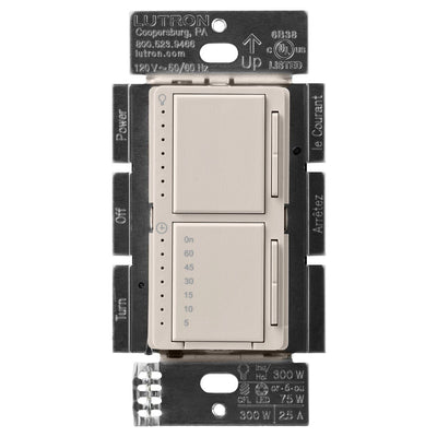 Lutron Maestro LED+ Dual Dimmer and Timer Switch, 75W LED Dimmer, 2.5A Timer, Single- Pole, MACL-L3T251-TP, Taupe
