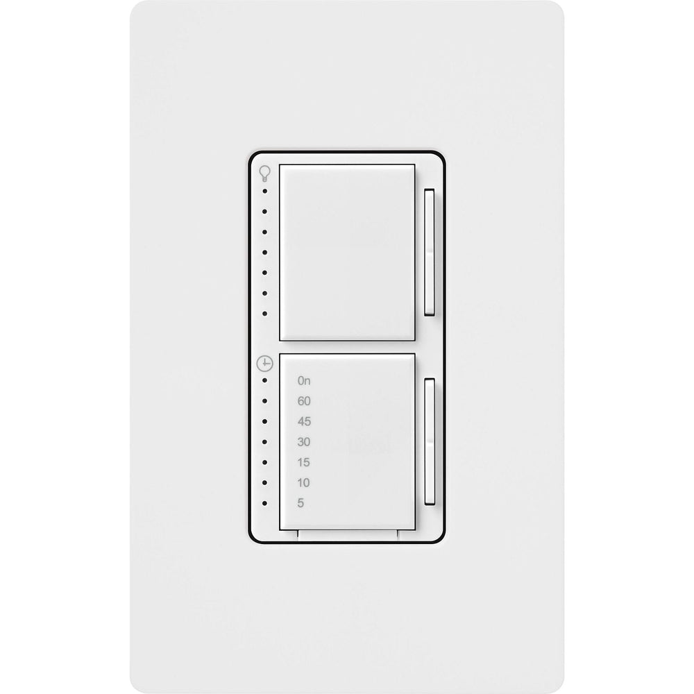 Lutron Maestro LED+ Dual Dimmer and Timer Switch, 75W LED Dimmer, 2.5A Timer, Single- Pole, MACL-L3T251-WH, White