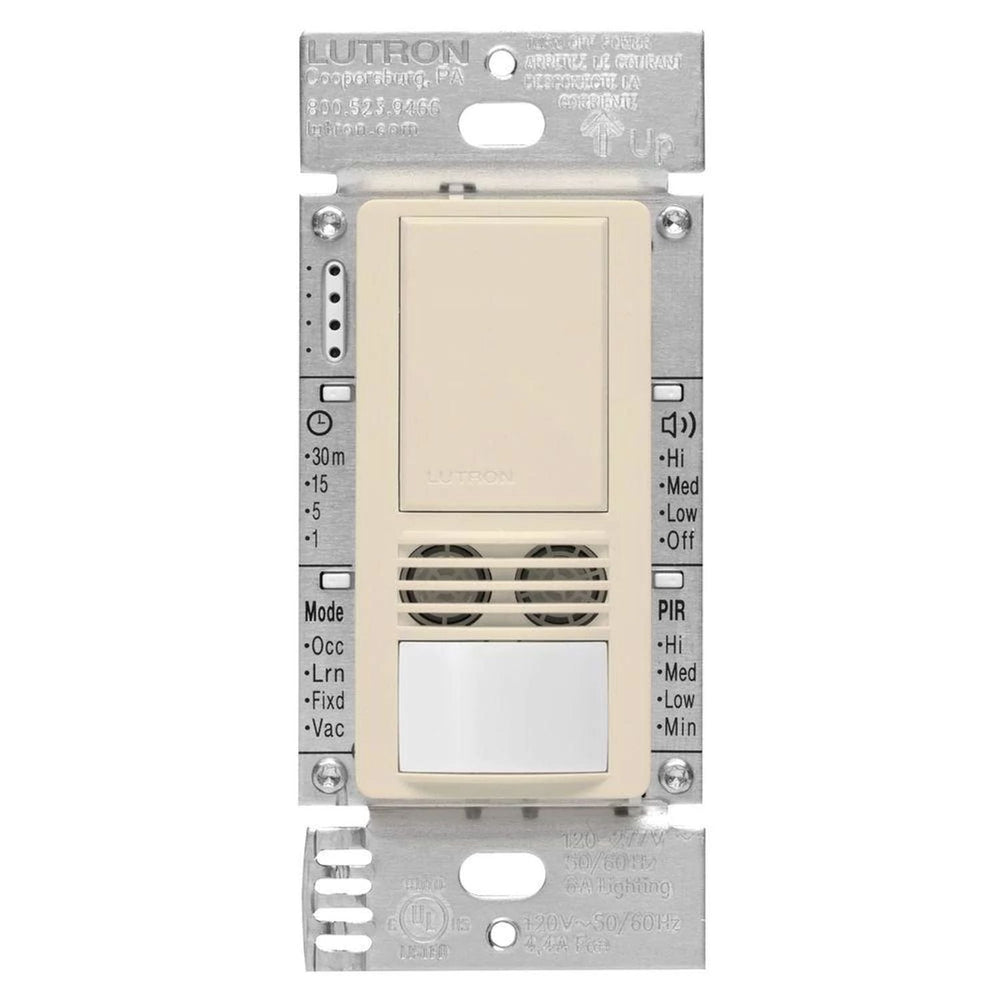 Lutron Maestro Dual-Tech Motion Sensor Switch, Vacancy Only, 6A, 120-277V, Single Pole, Ground or Neutral Required, MS-A102-V-LA, Light Almond
