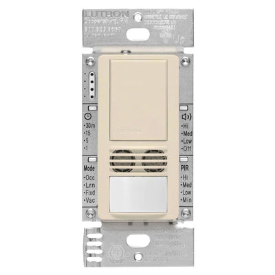 Lutron Maestro Dual-Tech Motion Sensor Switch, Vacancy Only, 6A, 120-277V, Single Pole, Ground or Neutral Required, MS-A102-V-LA, Light Almond