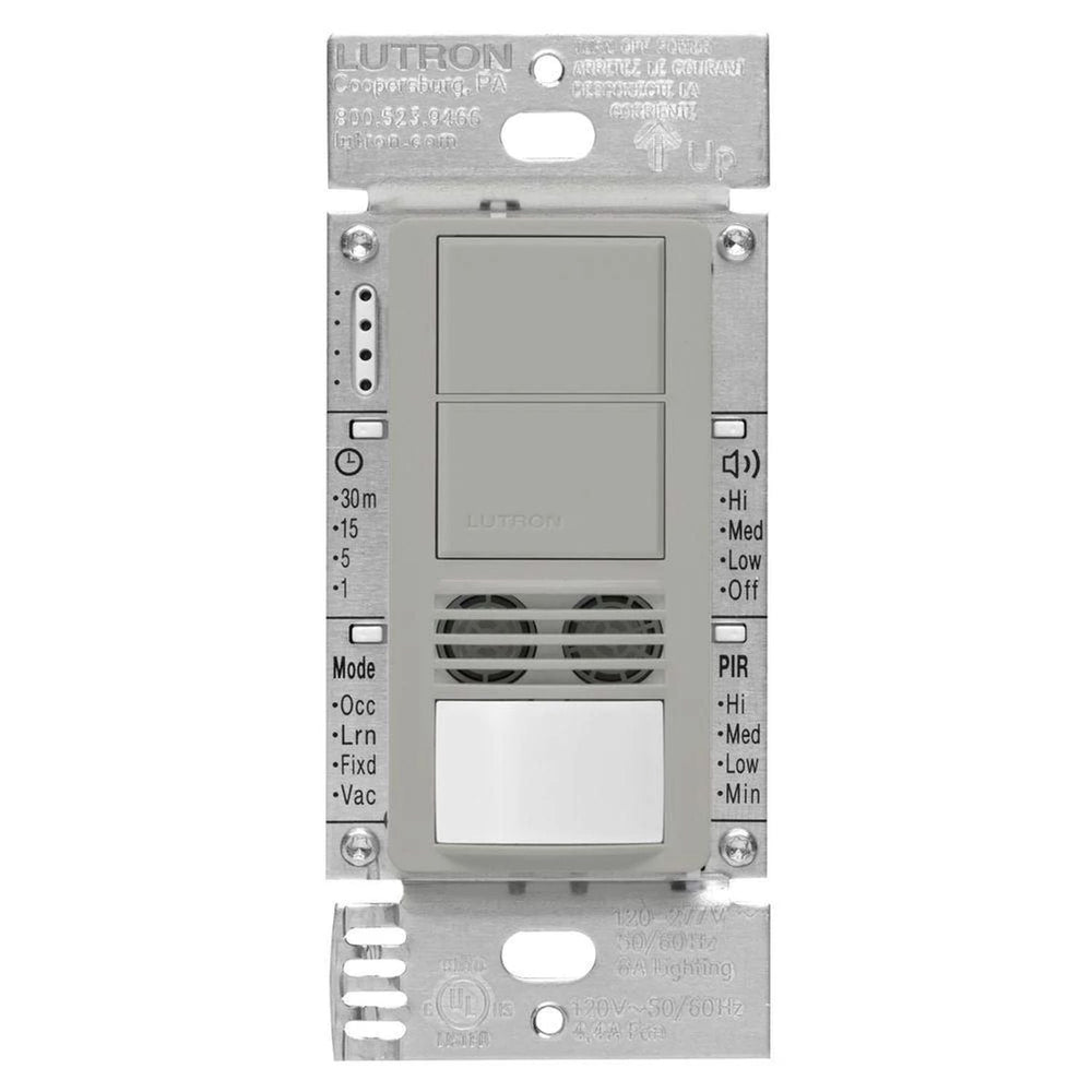 Lutron Maestro Dual Circuit Dual-Tech Motion Sensor Switch, 6A, 120-277V, Single Pole, Ground or Neutral Required, MS-A202-GR, Gray