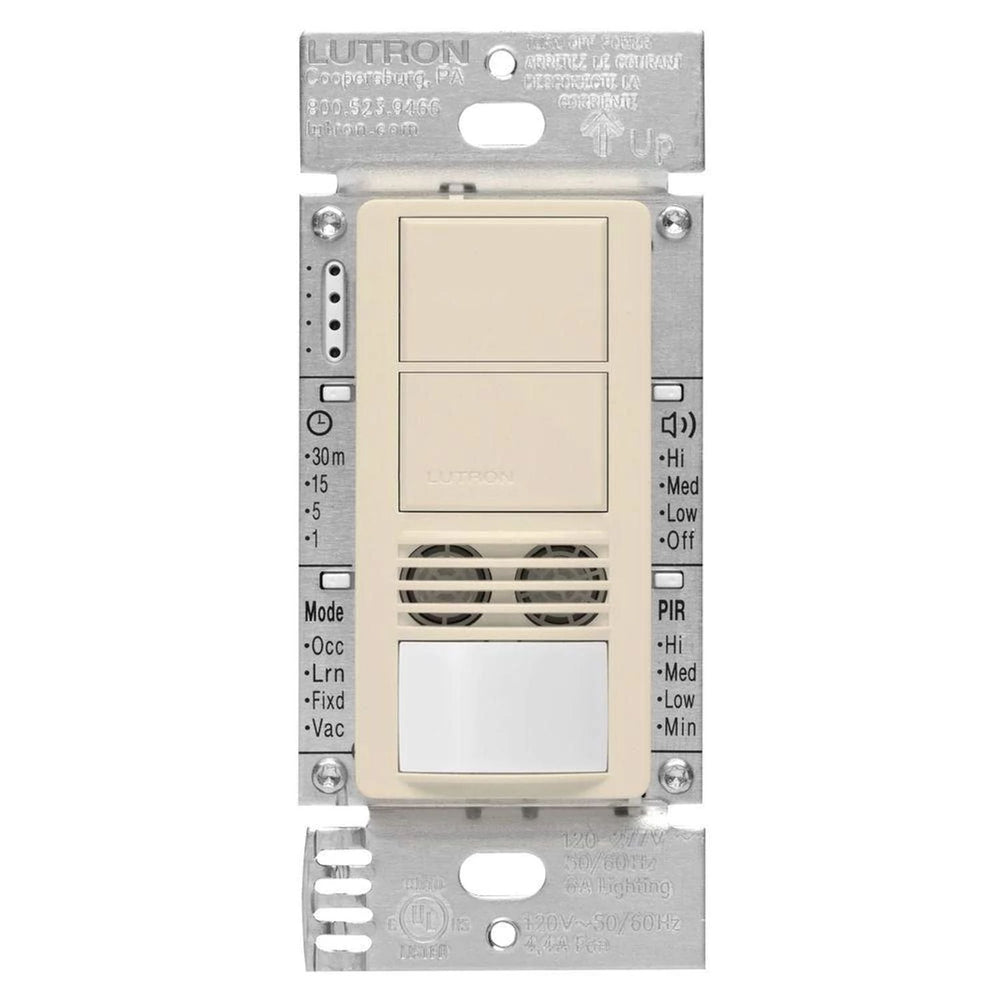 Lutron Maestro Dual Circuit Dual-Tech Motion Sensor Switch, 6A, 120-277V, Single Pole, Ground or Neutral Required, MS-A202-LA, Light Almond
