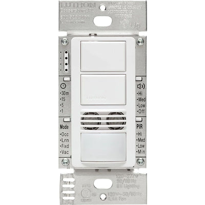 Lutron Maestro Dual Circuit Dual-Tech Motion Sensor Switch, 6A, 120-277V, Single Pole, Ground or Neutral Required, MS-A202-WH, White
