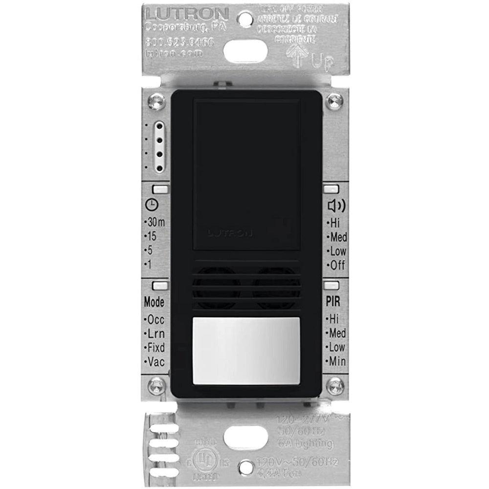 Lutron Maestro Dual-Tech Motion Sensor Switch, 6A, 120-277V, Single Pole/3-Way, Neutral Required, MS-B102-BL, Black