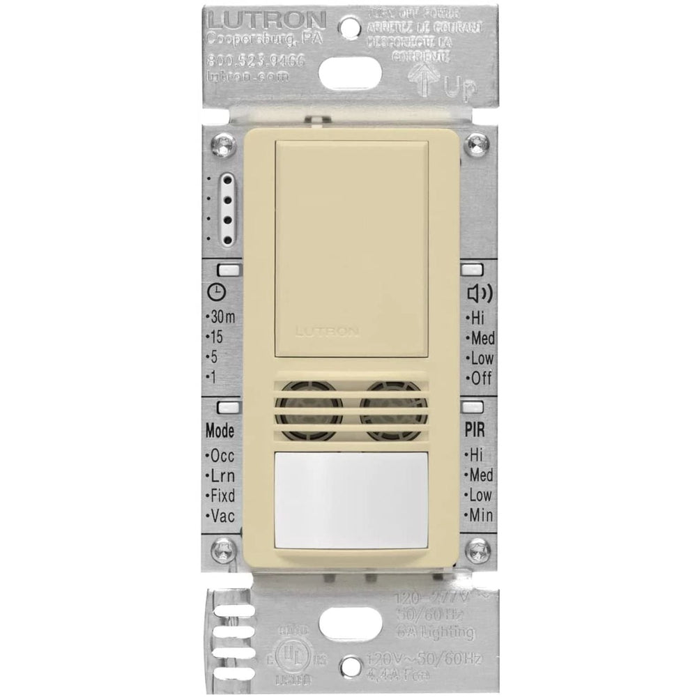 Lutron Maestro Dual-Tech Motion Sensor Switch, Vacancy Only, 6A, 120-277V, Single Pole/3-Way, Neutral Required, MS-B102-V-IV, Ivory