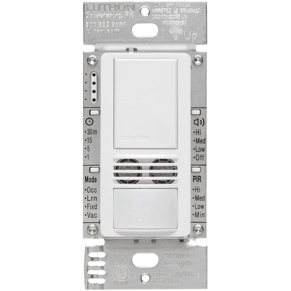 Lutron Maestro Dual-Tech Motion Sensor Switch, 6A, 120-277V, Single Pole/3-Way, Neutral Required, MS-B102-WH, White