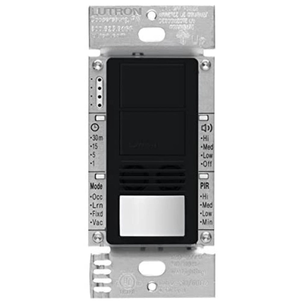 Lutron Maestro Dual Circuit Dual-Tech Motion Sensor Switch, 6A, 120-277V, Single Pole and 3-Way, Neutral Required, MS-B202-BL, Black