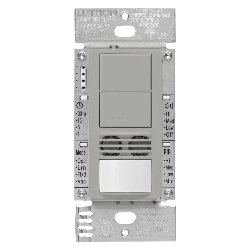 Lutron Maestro Dual Circuit Dual-Tech Motion Sensor Switch, 6A, 120-277V, Single Pole and 3-Way, Neutral Required, MS-B202-GR, Gray