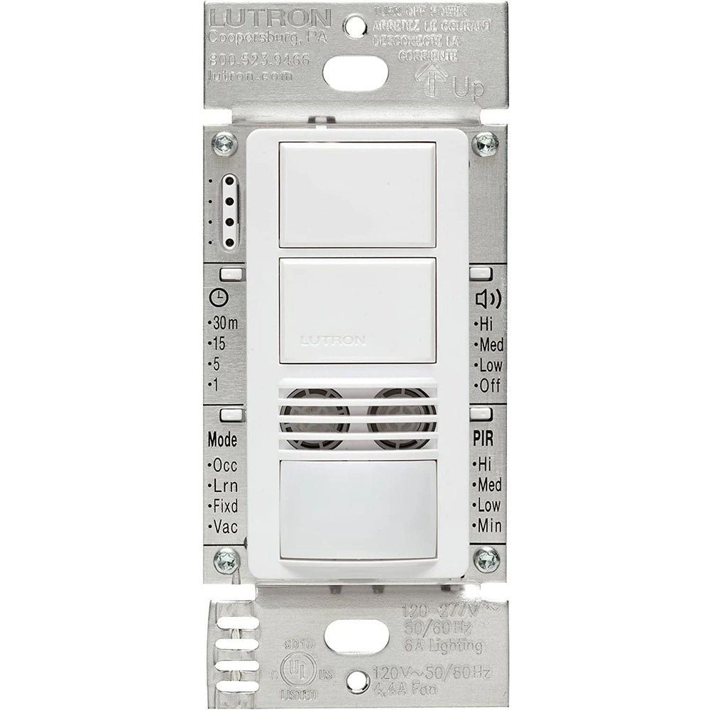 Lutron Maestro Dual Circuit Dual-Tech Motion Sensor Switch, 6A, 120-277V, Single Pole and 3-Way, Neutral Required, MS-B202-WH, White