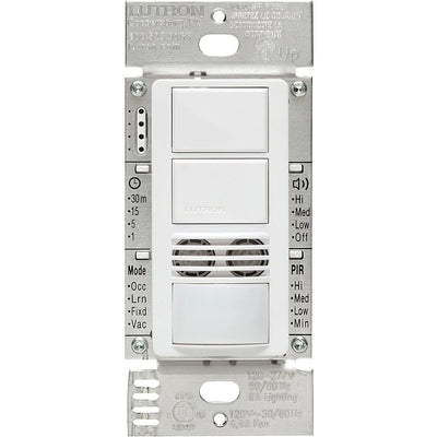 Lutron Maestro Dual Circuit Dual-Tech Motion Sensor Switch, 6A, 120-277V, Single Pole and 3-Way, Neutral Required, MS-B202-WH, White
