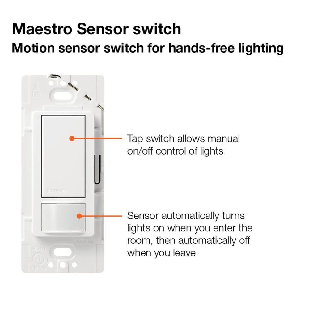 Lutron Maestro Motion Sensor Switch, Ground or Neutral Required, 2A Lighting, 120V, Single Pole, MS-OPS2-WH, White