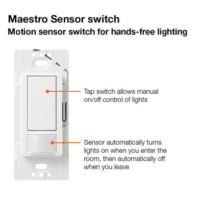 Lutron Maestro Motion Sensor Switch, Ground or Neutral Required, 2A Lighting, 120V, Single Pole, MS-OPS2-WH, White