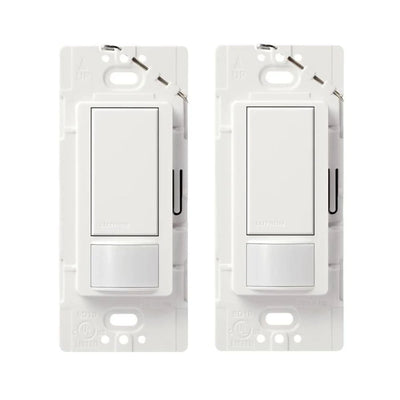Lutron Maestro Motion Sensor Switch, Ground or Neutral Required, 2A Lighting, 120V, Single Pole, MS-OPS2-WH, White, 2-Pack