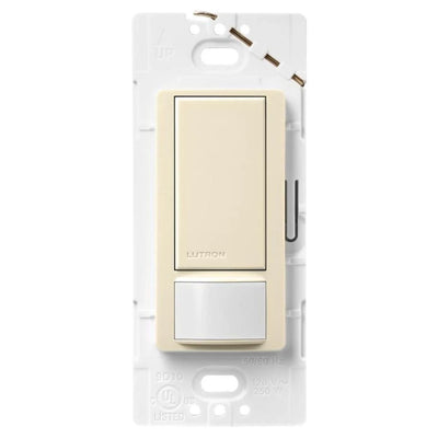 Lutron Maestro Motion Sensor Switch, Ground or Neutral Required, 2A Lighting, 120V, Single Pole, MS-OPS2H-AL, Almond, Clamshell Packaging