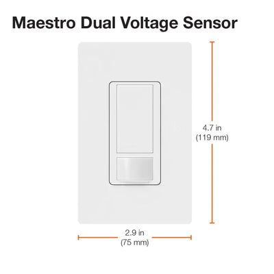 Lutron Maestro Motion Sensor Switch, Ground or Neutral Required, 6A Light, 3A Fan, 120-277V, Single/Multi-Location, MS-OPS6M2-DV-WH, White