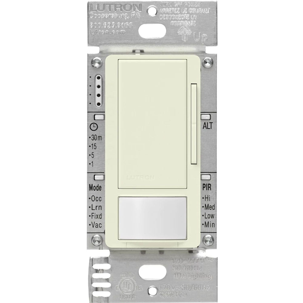 Lutron Maestro 0-10V Vacancy Sensor Dimmer Switch, 8A, Neutral Optional, 120-277V, Single Pole/Multi-Location, MS-Z101-V-BI, Biscuit