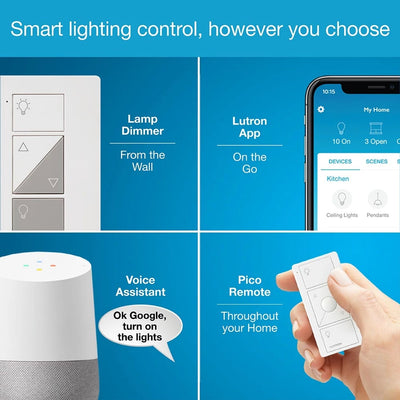 Lutron Caseta Smart Lamp Dimmer Switch Kit: Includes Smart Hub, Plug-In Lamp Dimmer, and Pico Remote, P-BDG-PKG1P, White