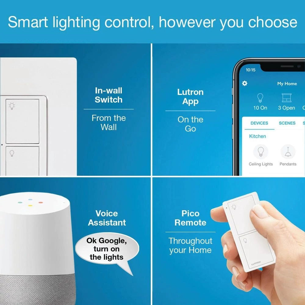 Lutron Caseta Smart Switch Starter Kit: Includes Smart Hub, Original 6A In-Wall Switch, and Wall Plate, Neutral Wire Req'd, P-BDG-PKG1WS, White