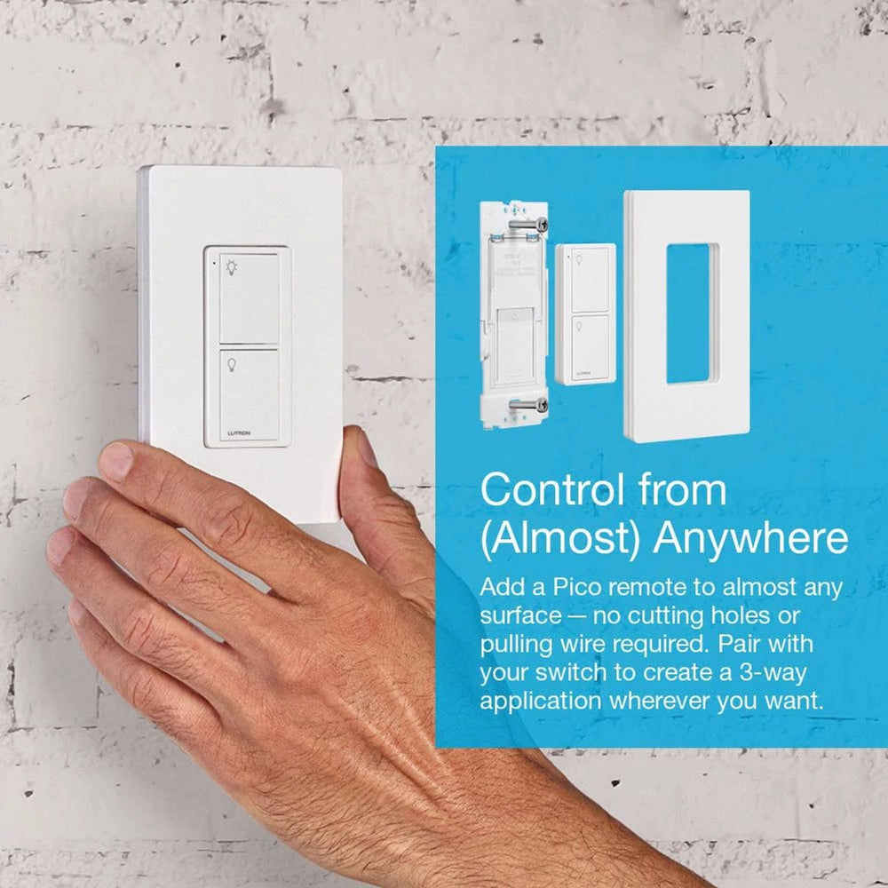 Lutron Caseta Original Smart Switch 3-Way Kit, 5A Neutral On/Off Switch, 2-Button Pico Remote, Wall Mount Bracket, and Wall Plate, P-PKG1WS-WH, White