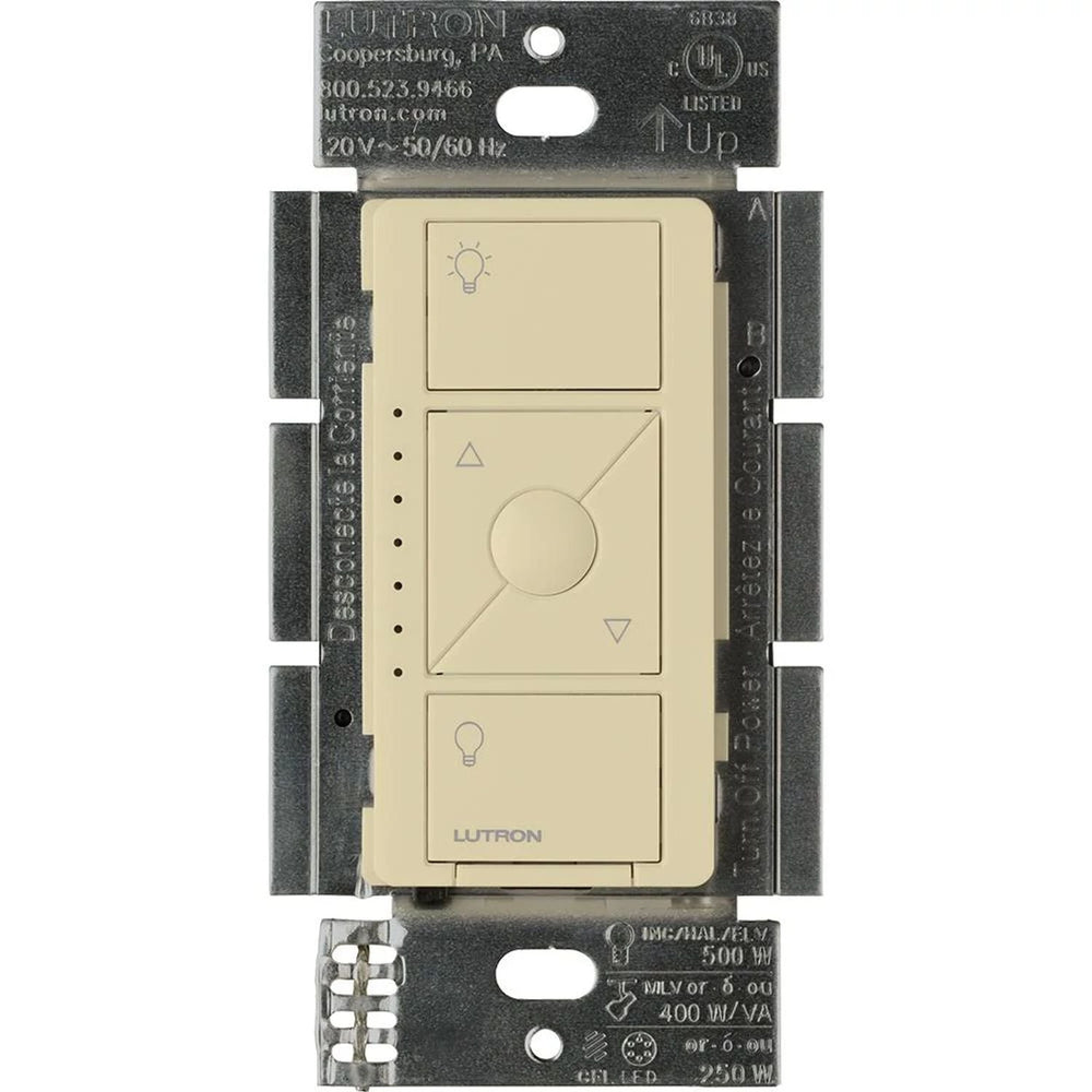 Lutron Caseta Original Smart Dimmer Switch for ELV+ Lighting, Phase Selectable, 250W LED/400VA MLV/500W ELV, Neutral Required, 120V, PD-5NE-IV, Ivory
