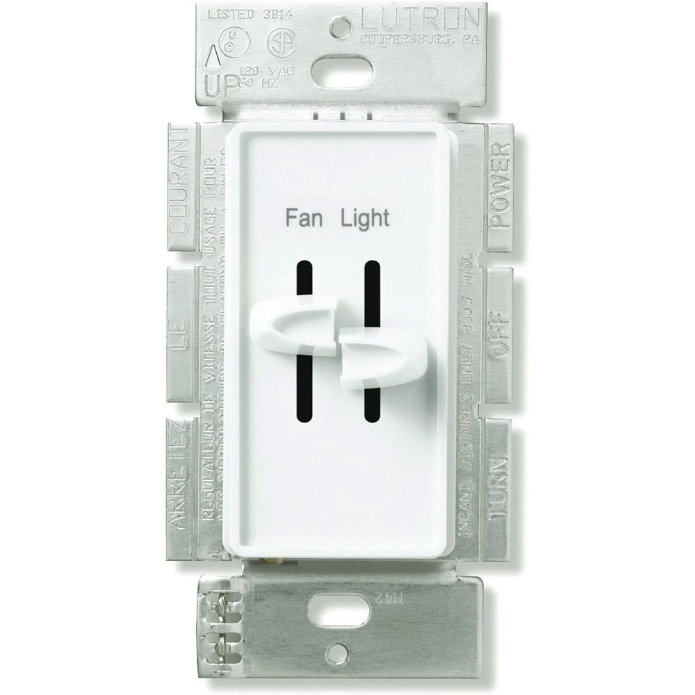 Lutron Skylark Dual Dimmer Switch and Fully Variable Fan Control, 300W Incandescent/Halogen and 2.5A Fan, No Neutral Required, S2-LFSQ-WH, White