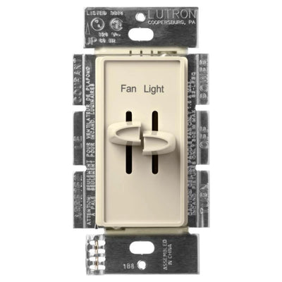 Lutron Skylark Dual Dimmer Switch and 3-Speed Fan Control, 300W Incandescent/Halogen and 1.5A Fan, No Neutral Required, S2-LFSQ-AL, Almond