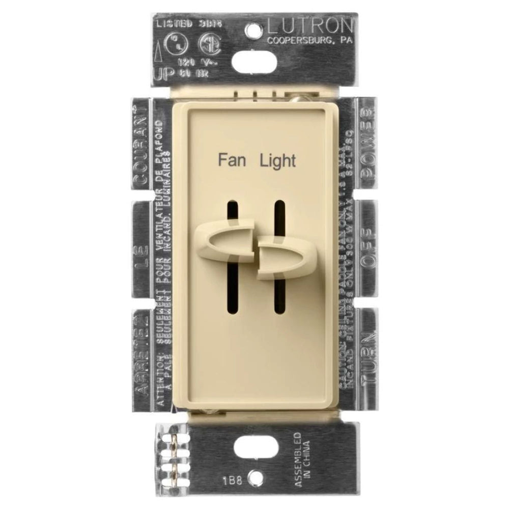 Lutron Skylark Dual Dimmer Switch and 3-Speed Fan Control, 300W Incandescent/Halogen and 1.5A Fan, No Neutral Required, S2-LFSQH-IV, Ivory