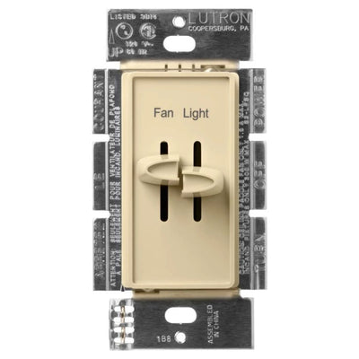 Lutron Skylark Dual Dimmer Switch and 3-Speed Fan Control, 300W Incandescent/Halogen and 1.5A Fan, No Neutral Required, S2-LFSQ-IV, Ivory
