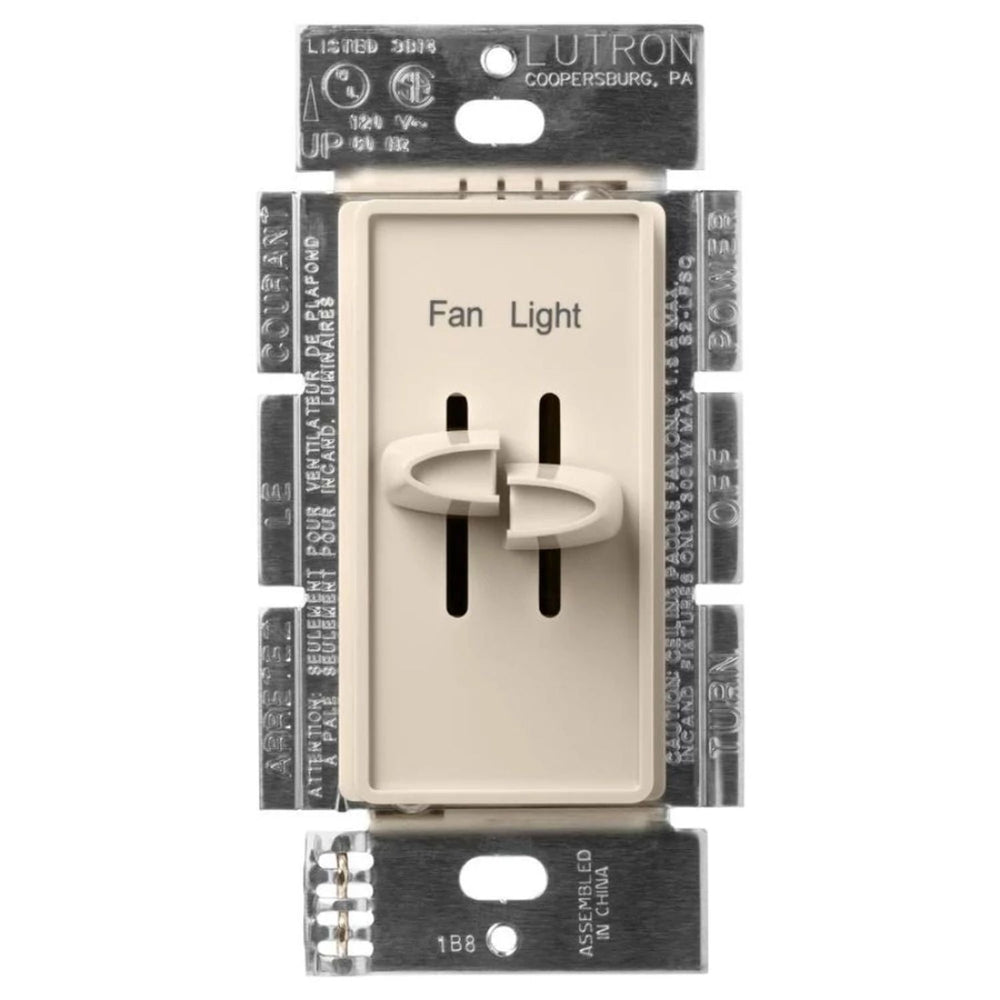 Lutron Skylark Dual Dimmer Switch and 3-Speed Fan Control, 300W Incandescent/Halogen and 1.5A Fan, No Neutral Required, S2-LFSQH-LA, Light Almond