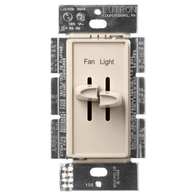 Lutron Skylark Dual Dimmer Switch and 3-Speed Fan Control, 300W Incandescent/Halogen and 1.5A Fan, No Neutral Required, S2-LFSQH-LA, Light Almond