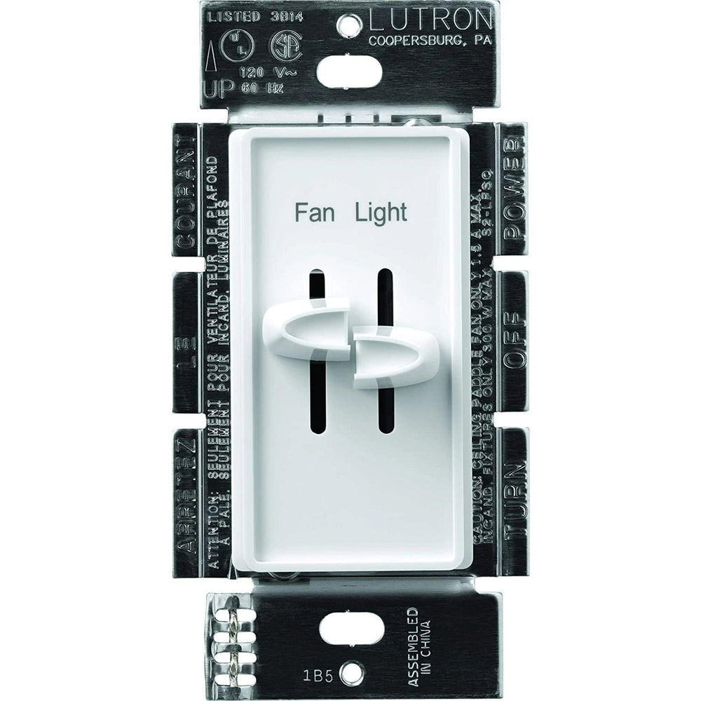 Lutron Skylark Dual Dimmer Switch and 3-Speed Fan Control, 300W Incandescent/Halogen and 1.5A Fan, No Neutral Required, S2-LFSQH-WH, White