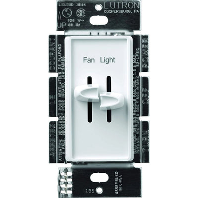 Lutron Skylark Dual Dimmer Switch and 3-Speed Fan Control, 300W Incandescent/Halogen and 1.5A Fan, No Neutral Required, S2-LFSQH-WH, White