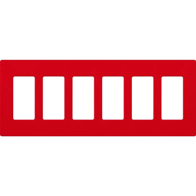 Lutron Claro 6 Gang Wall Plate for Decorator-Style Dimmers, Switches, and Outlets, Satin Finish, SC-6-SR, Signal Red