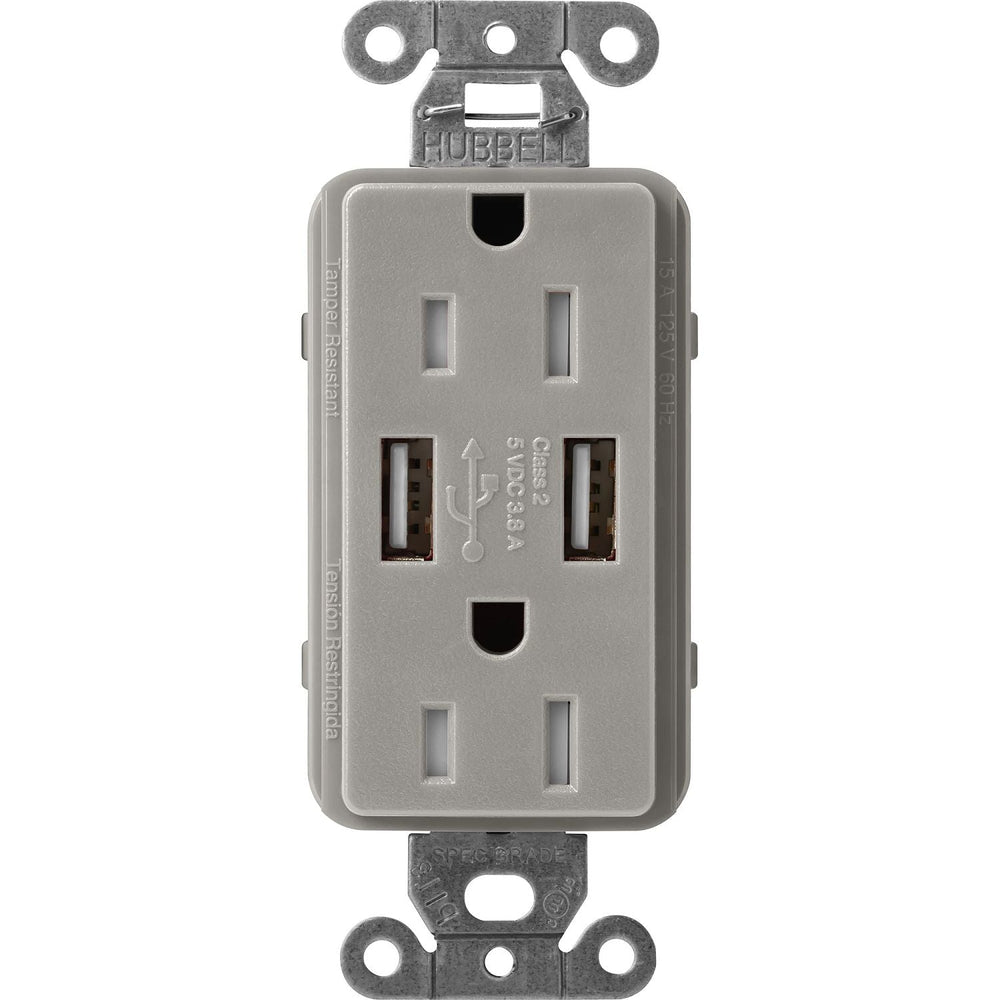 Lutron Claro 15A Tamper Resistant USB-A Duplex Receptacle, Decorator-Style Outlet, Self-Testing, Satin Finish, SCR-15-UBTR-CS, Cobblestone
