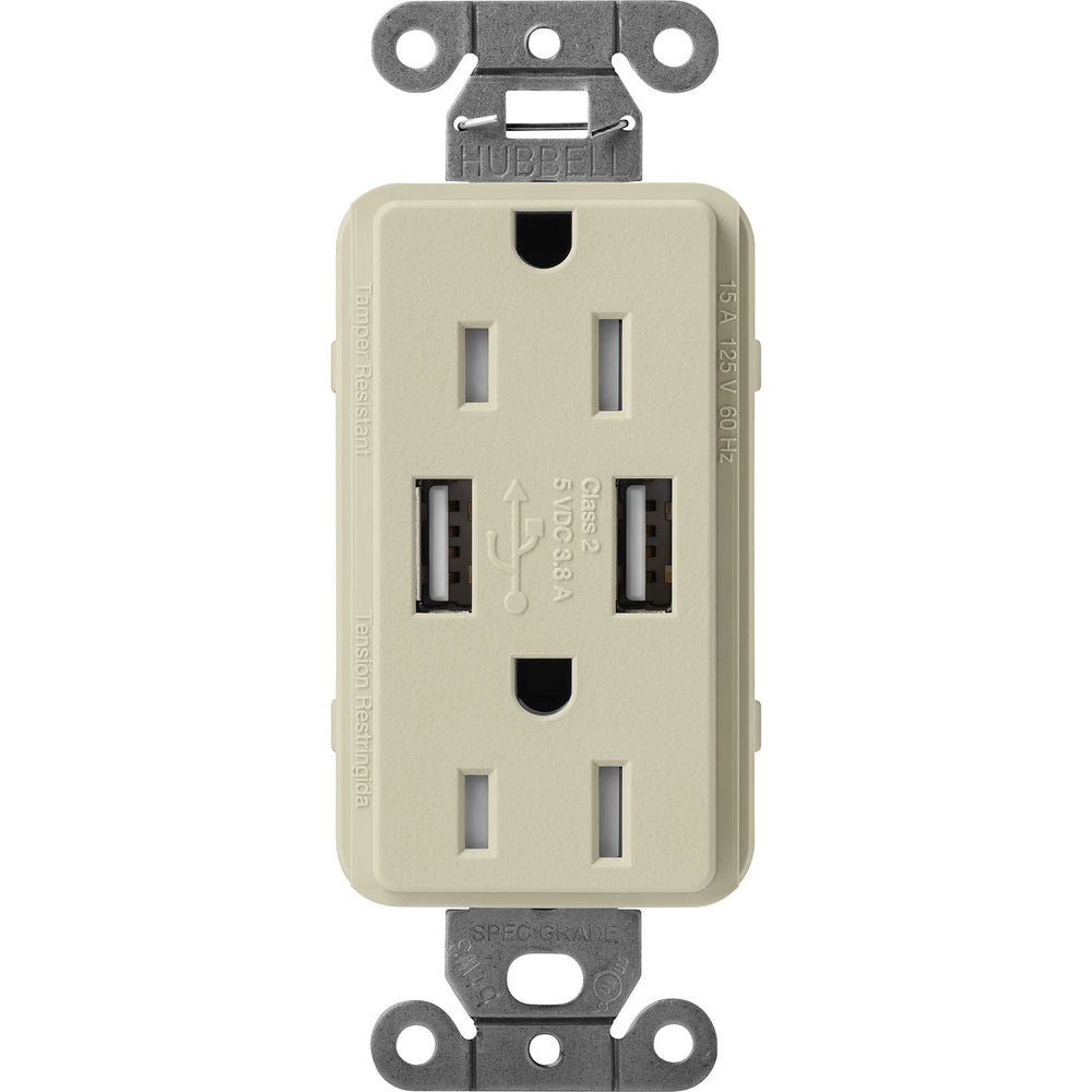 Lutron Claro 15A Tamper Resistant USB-A Duplex Receptacle, Decorator-Style Outlet, Self-Testing, Satin Finish, SCR-15-UBTR-CY,Clay