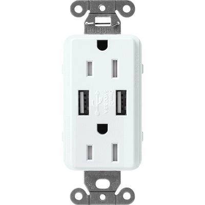 Lutron Claro 15A Tamper Resistant USB-A Duplex Receptacle, Decorator-Style Outlet, Self-Testing, Satin Finish, SCR-15-UBTR-GL, Glacier White
