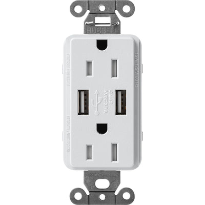 Lutron Claro 15A Tamper Resistant USB-A Duplex Receptacle, Decorator-Style Outlet, Self-Testing, Satin Finish, SCR-15-UBTR-MI, Mist