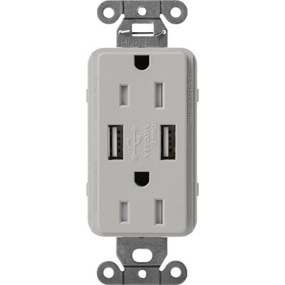 Lutron Claro 15A Tamper Resistant USB-A Duplex Receptacle, Decorator-Style Outlet, Self-Testing, Satin Finish, SCR-15-UBTR-PB, Pebble