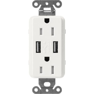 Lutron Claro 15A Tamper Resistant USB-A Duplex Receptacle, Decorator-Style Outlet, Self-Testing, Satin Finish, SCR-15-UBTR-RW, Architectural White