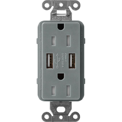 Lutron Claro 15A Tamper Resistant USB-A Duplex Receptacle, Decorator-Style Outlet, Self-Testing, Satin Finish, SCR-15-UBTR-SL, Slate