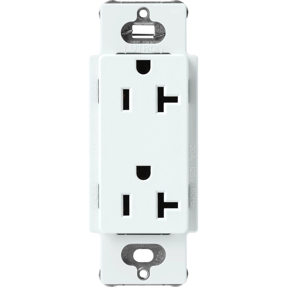 Lutron Claro 20A Duplex Receptacle, Decorator-Style Outlet, Satin Finish, SCR-20-GL, Glacier White