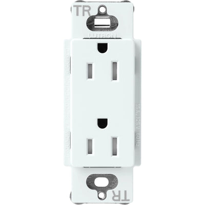 Lutron Claro 15A Tamper-Resistant Duplex Receptacle, Decorator-Style Outlet, Satin Finish, SCRS-15-TR-GL, Glacier White