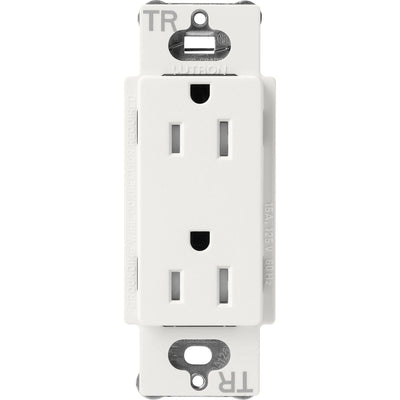 Lutron Claro 15A Tamper-Resistant Duplex Receptacle, Decorator-Style Outlet, Satin Finish, SCRS-15-TR-RW, Architectural White