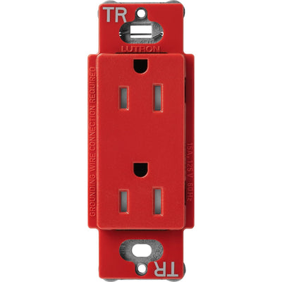 Lutron Claro 15A Tamper-Resistant Duplex Receptacle, Decorator-Style Outlet, Satin Finish, SCRS-15-TR-SR, Signal Red