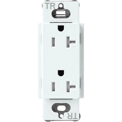 Lutron Claro 20A Tamper-Resistant Duplex Receptacle, Decorator-Style Outlet, Satin Finish, SCRS-20-TR-GL, Glacier White
