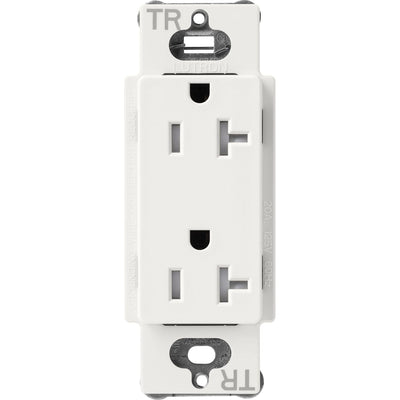 Lutron Claro 20A Tamper-Resistant Duplex Receptacle, Decorator-Style Outlet, Satin Finish, SCRS-20-TR-RW, Architectural White