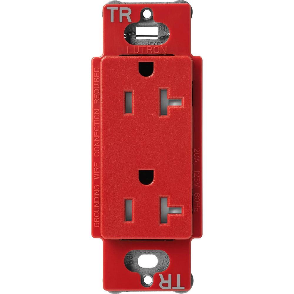 Lutron Claro 20A Tamper-Resistant Duplex Receptacle, Decorator-Style Outlet, Satin Finish, SCRS-20-TR-SR, Signal Red