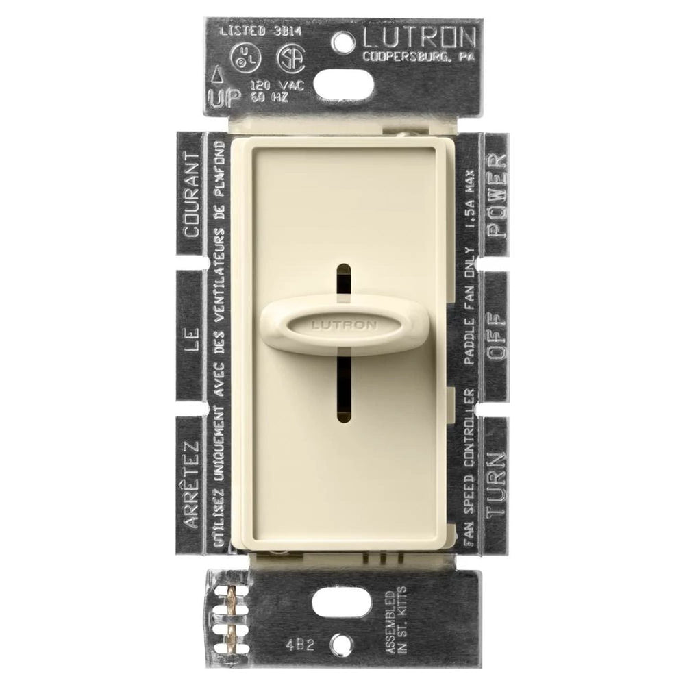 Lutron Skylark Quiet 3-Speed Fan Control, No Neutral Required, 1.5A 3-Speed Ceiling Fan, 120V, Single Pole/3-Way, SFSQ-FH-AL, Almond