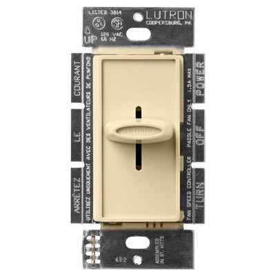 Lutron Skylark Quiet 3-Speed Fan Control, No Neutral Required, 1.5A 3-Speed Ceiling Fan, 120V, Single Pole/3-Way, SFSQ-FH-IV, Ivory