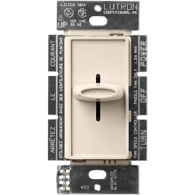Lutron Skylark Quiet 3-Speed Fan Control, No Neutral Required, 1.5A 3-Speed Ceiling Fan, 120V, Single Pole/3-Way, SFSQ-FH-LA, Light Almond